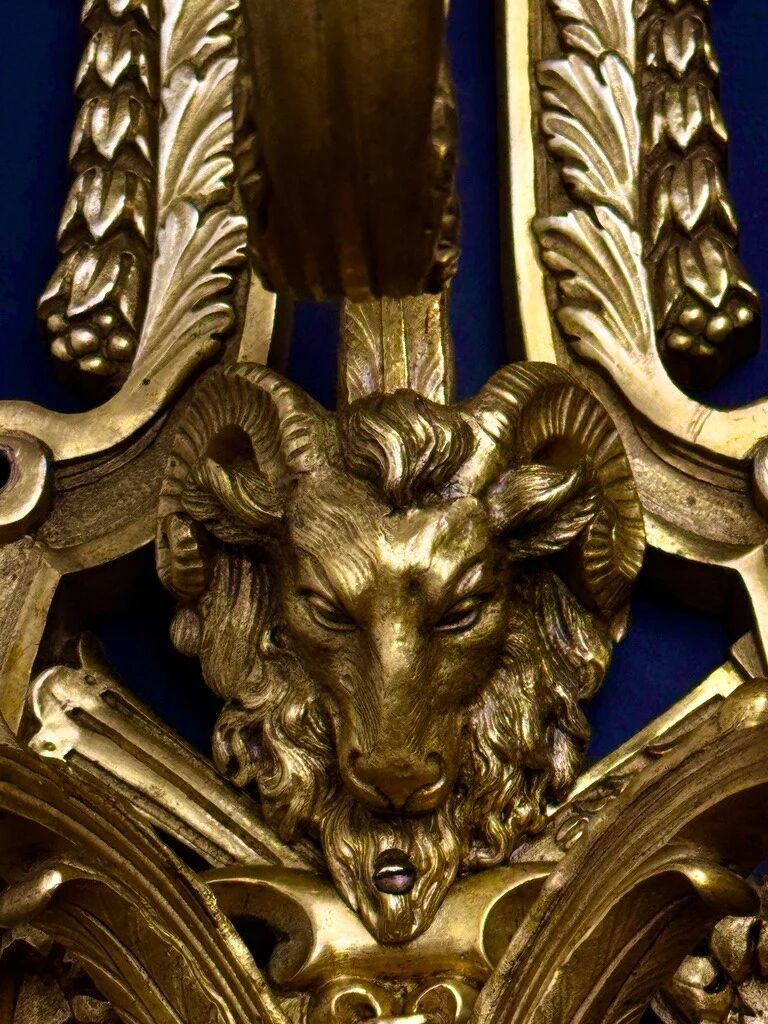 A pair of important gilt bronze wall sconces, Louis XVI style, 19th century.