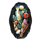 Plat vintage en barbotine décor poissons en relief