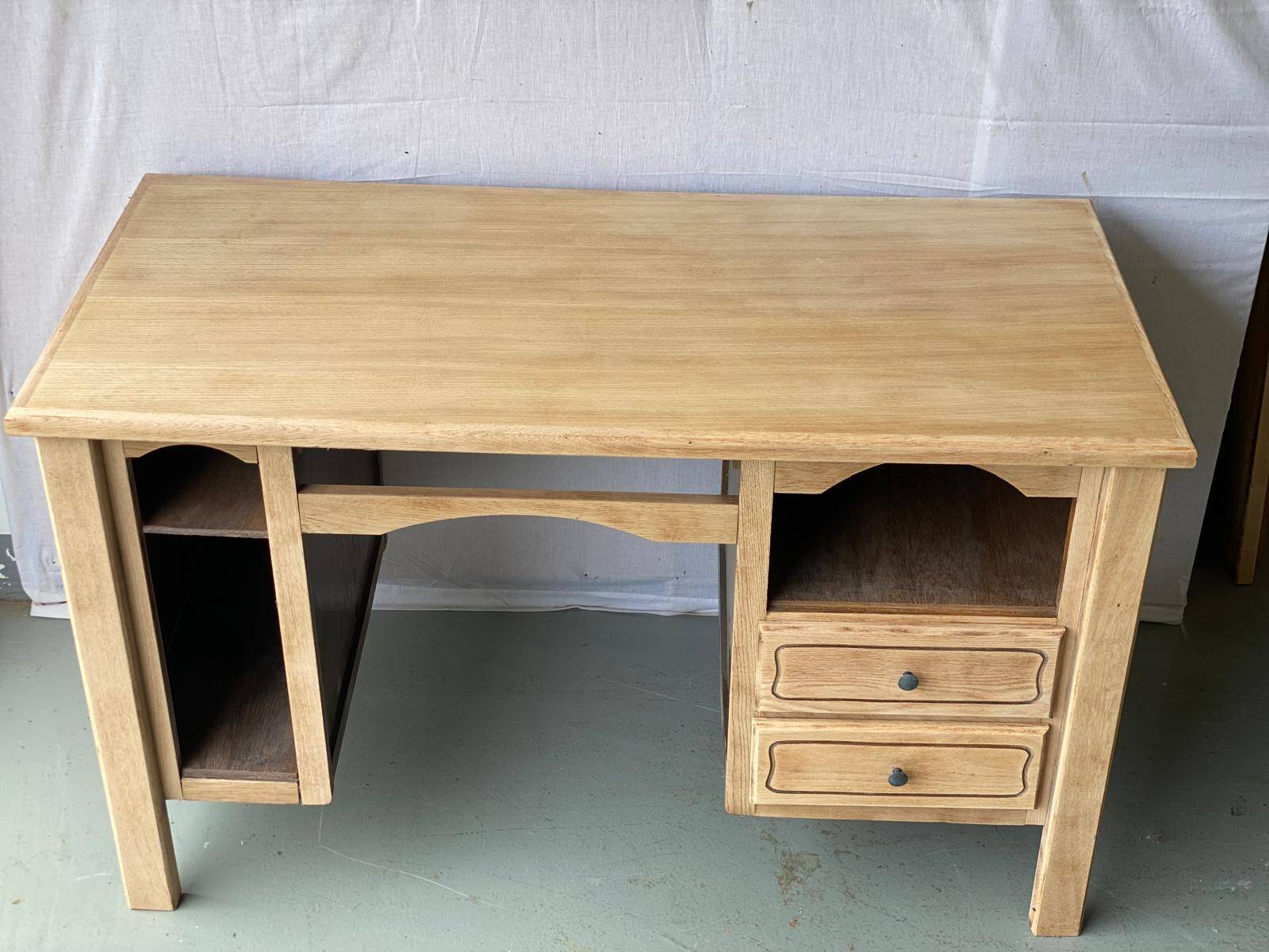 Renovated vintage desk in raw solid wood 128cm