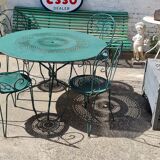 Garden furniture green wrought iron table two chairs and two armchairs
