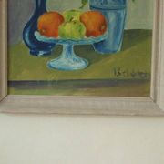 Original Vintage Oil on Panel – “Still Life: Fruit and Yellow Flower”