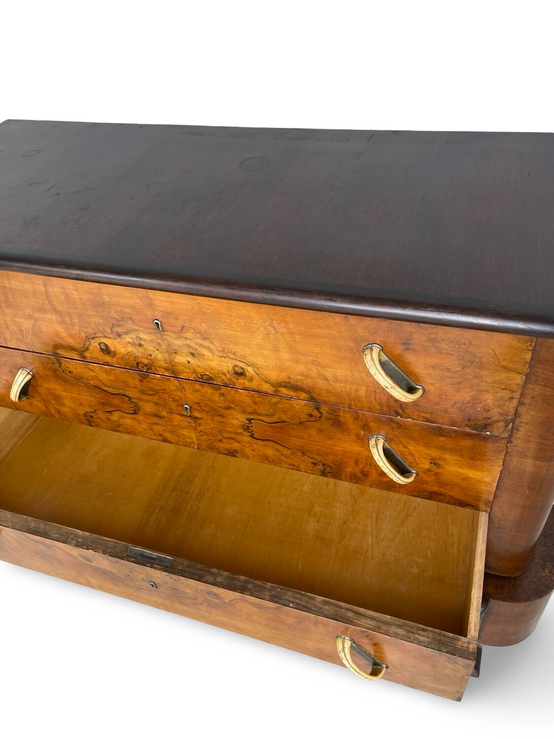 Commode italienne Art déco en ronce de noyer, années 1920