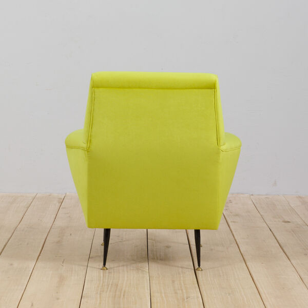 Chaise Longue Italienne moderne En Velours Vert Citronnelle Du milieu Du Siècle Des Années 60.