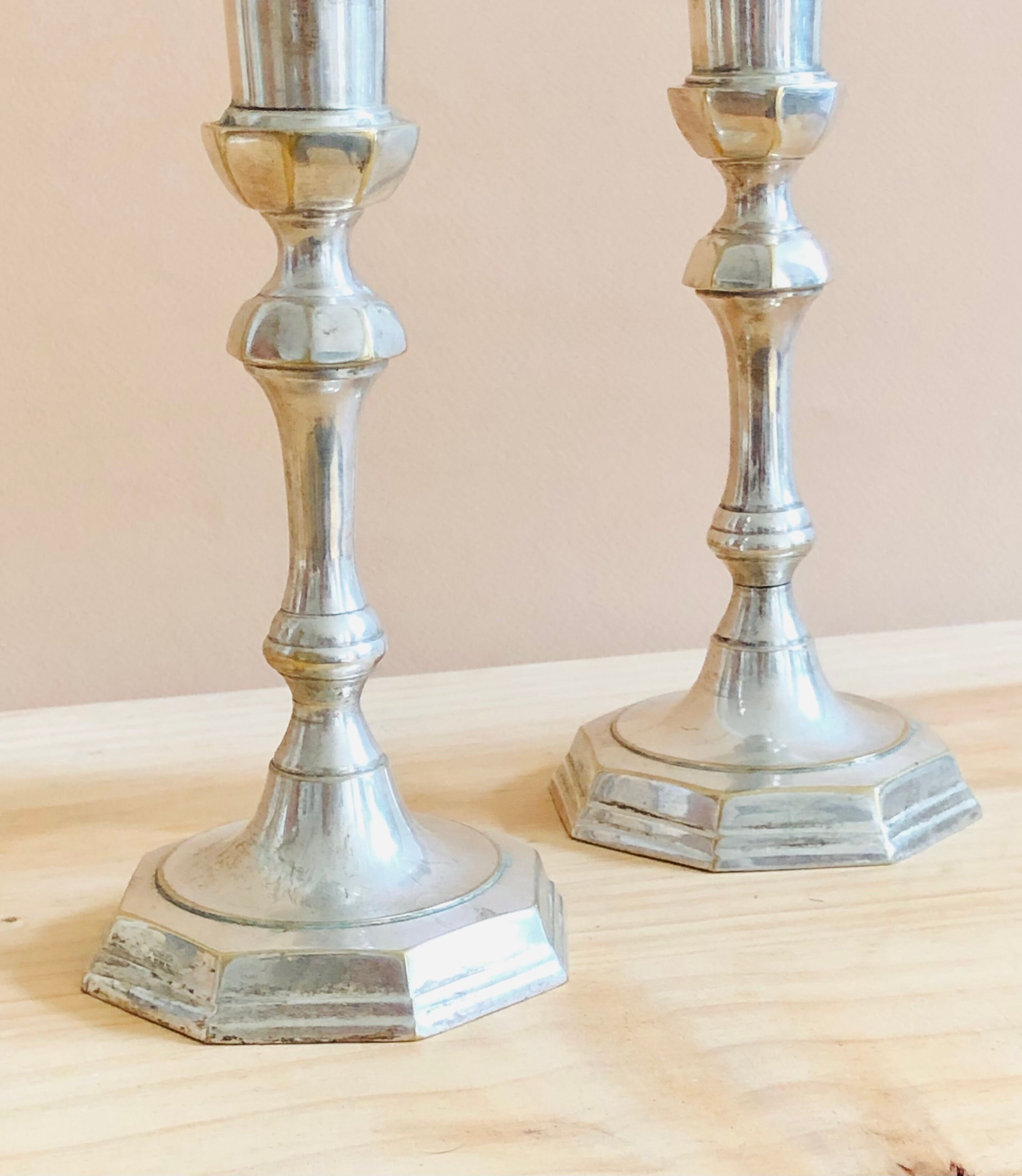 Pair of Pioneer EPNS silver-plated nickel candlesticks