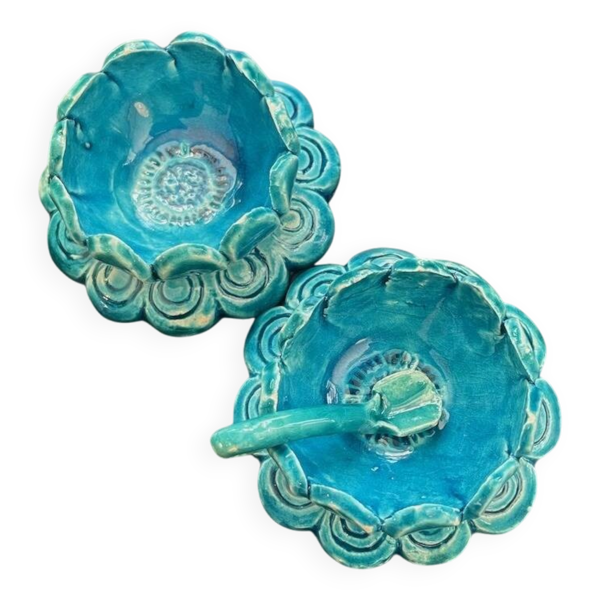 Salière poivrière en céramique bleue