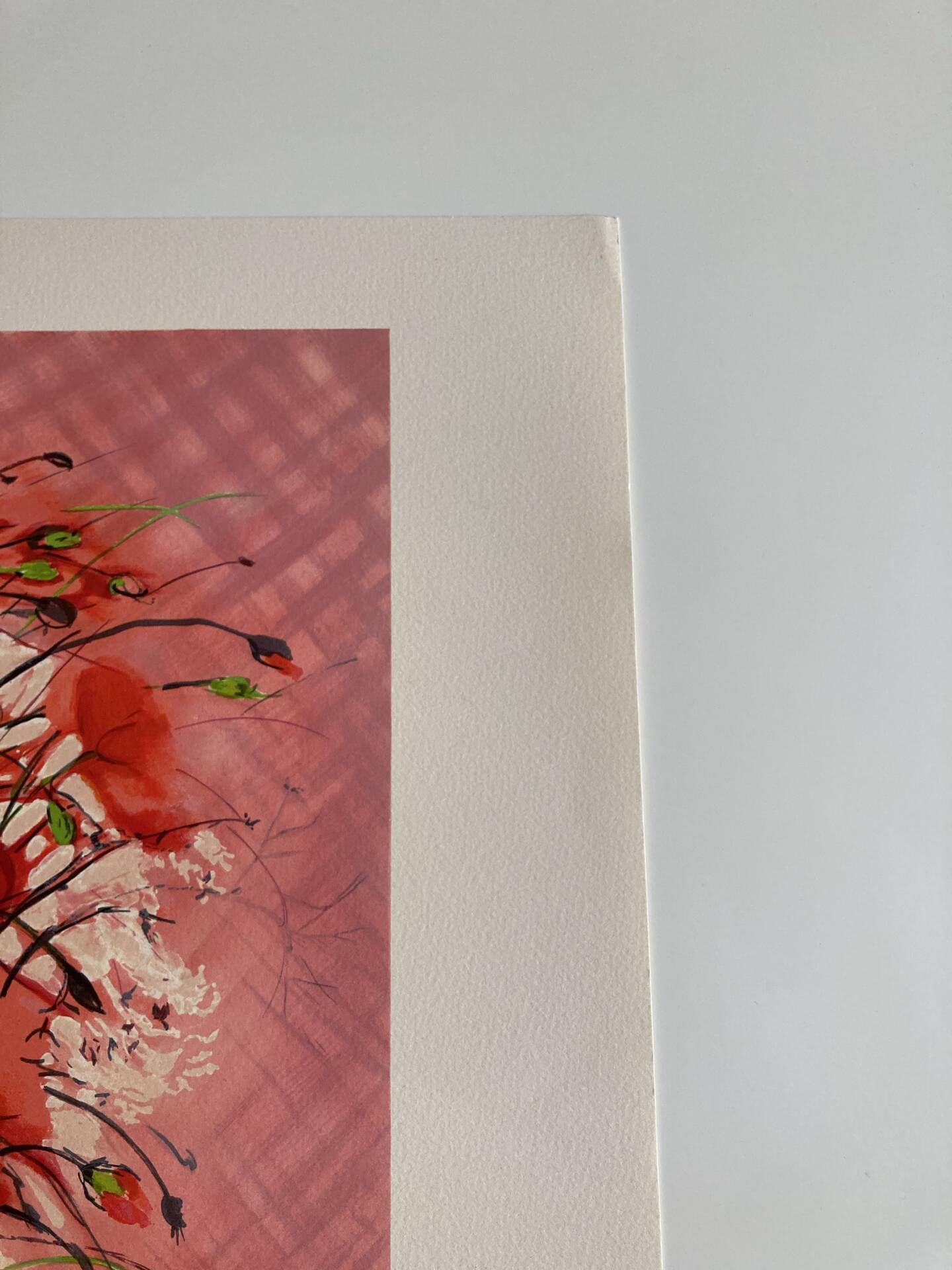 Lithographie originale signée Michel Henry - Bouquet de Coquelicots