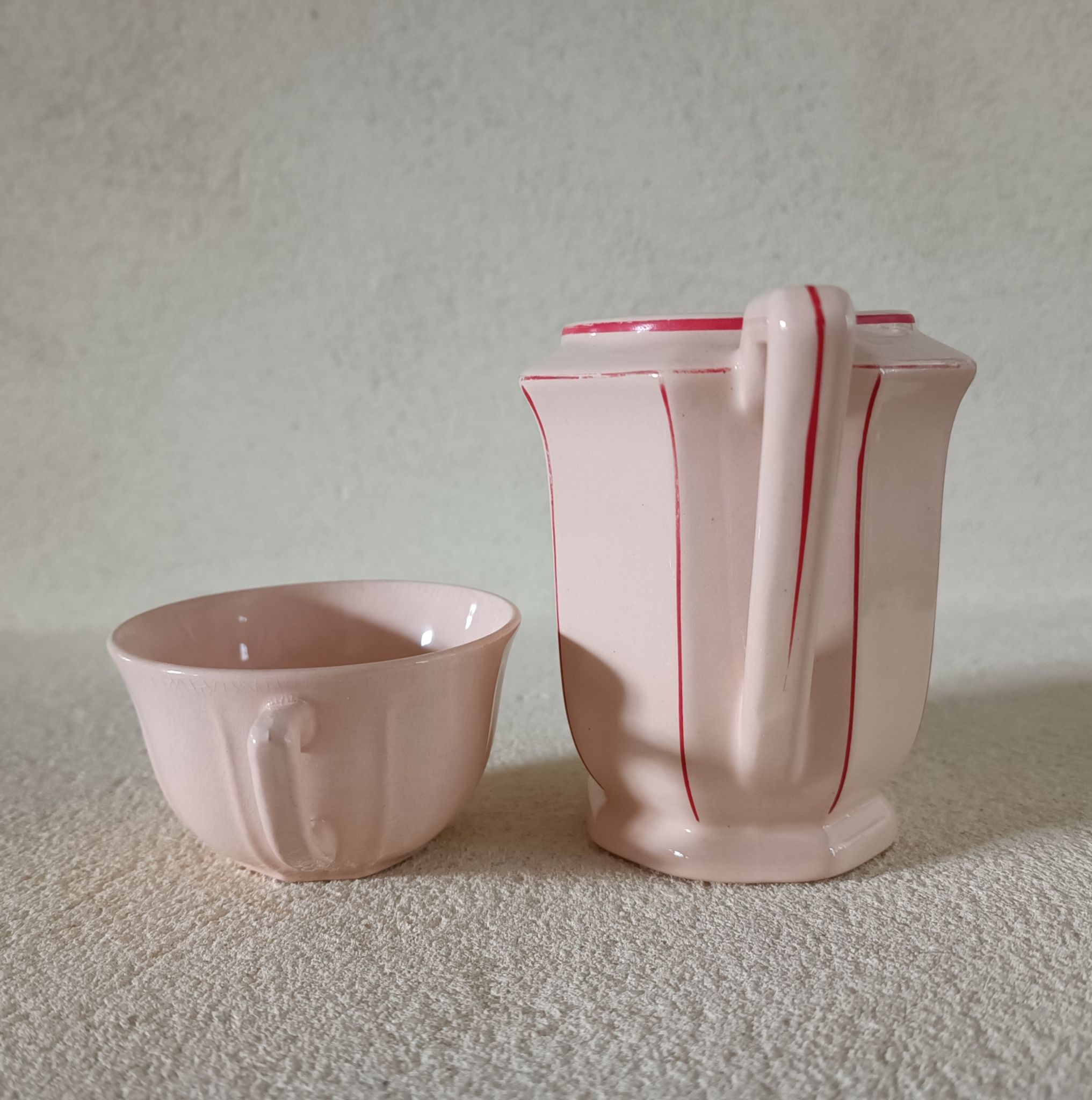 Art Deco ironstone milk jug and cup