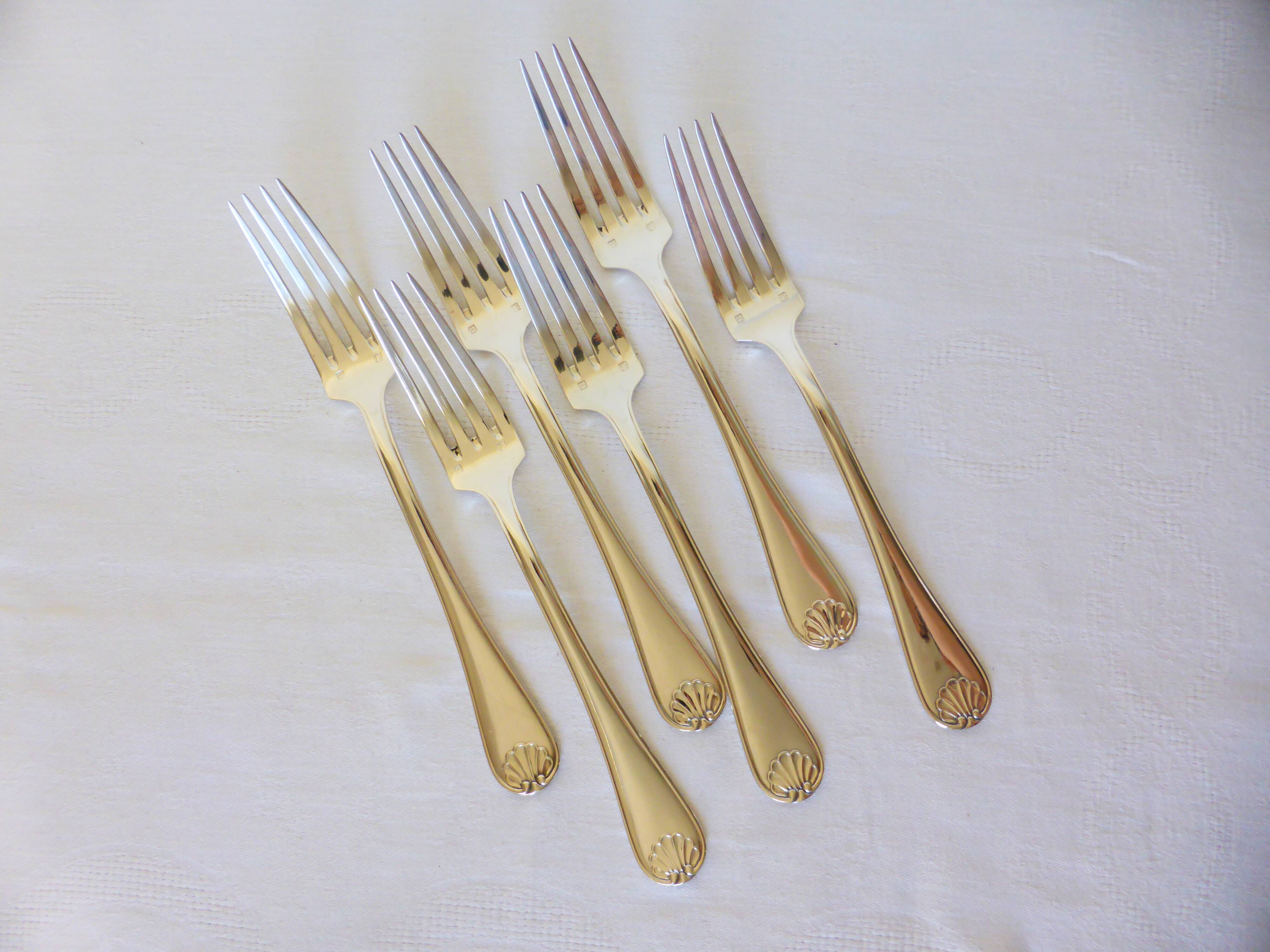 6 silver-plated forks hallmarked by the Liberty goldsmith, shell model 2106253