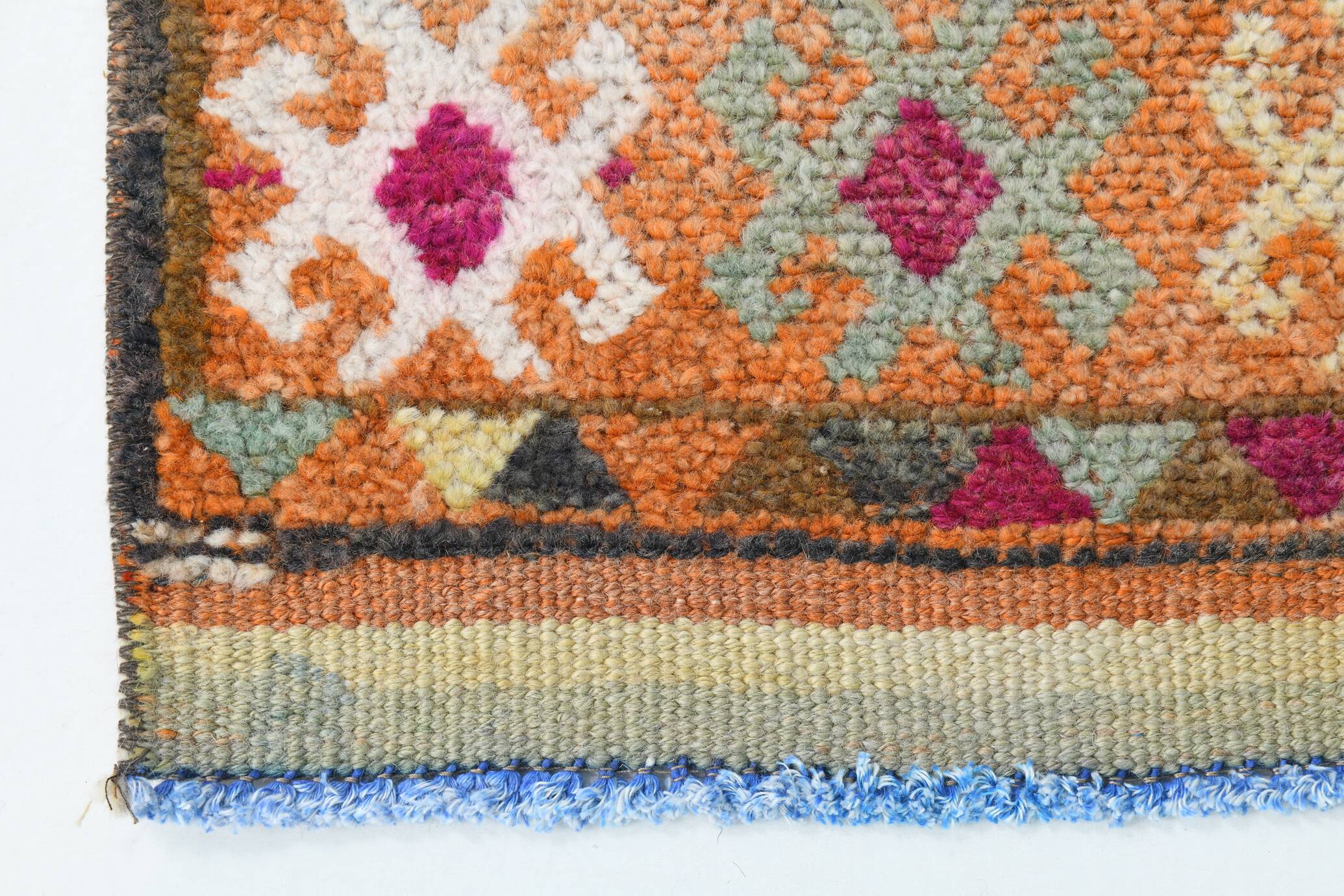 Blue Pink Geometric Oushak Runner Rug, 80x302Cm