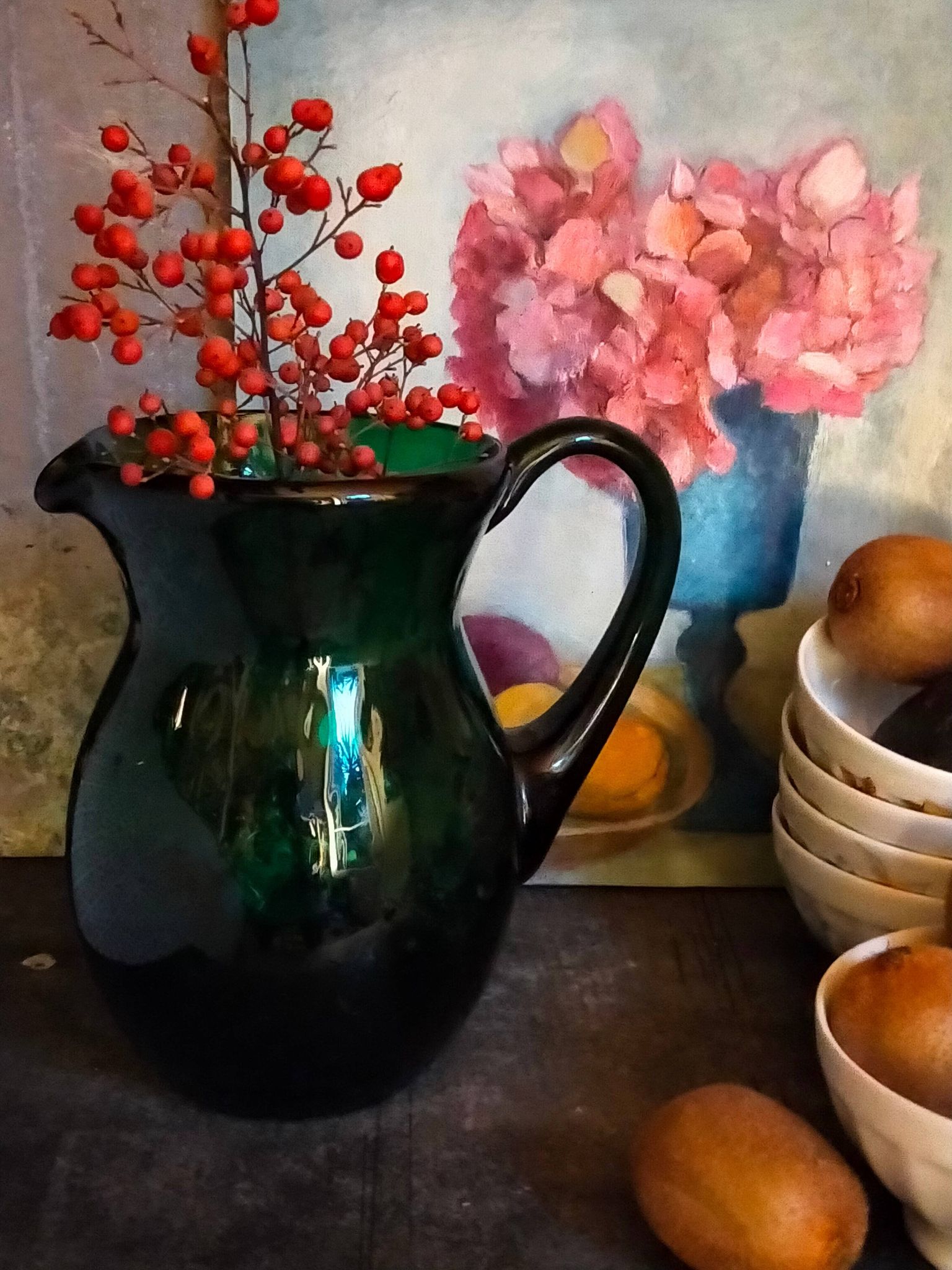Vintage Empoli blown glass jug