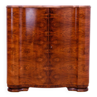 Armoire art deco en noyer entièrement rénovée, années 1930, tchécoslovaquie