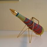 Scoubidou bottle or carafe and its Spoutnik Rocket support Space Age