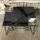 Old Coffee Table Wrought Iron Black & Gold + Tray Ceramic Tiles Vintage