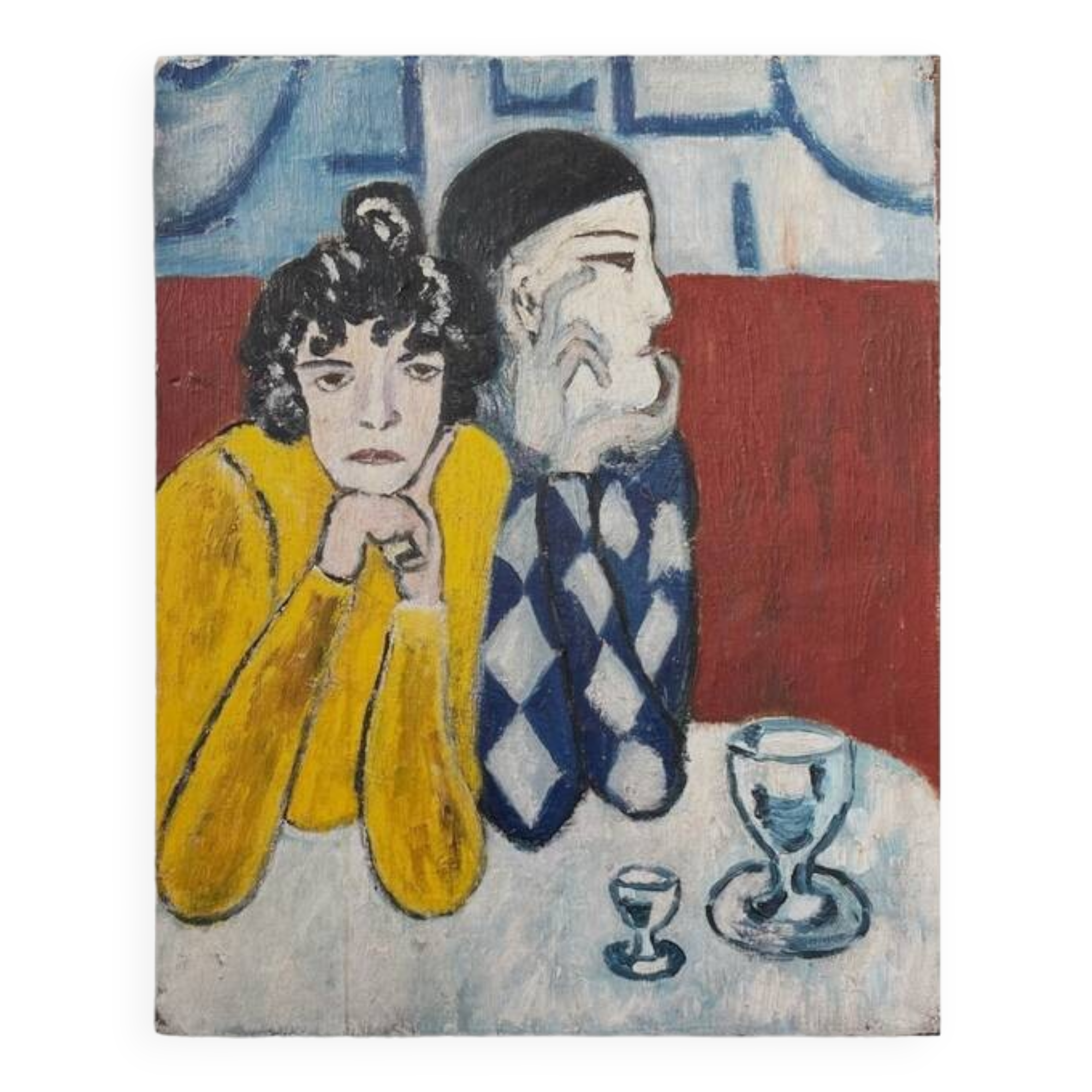 Portrait of clowns, 20th century, oil on canvas, unsigned, 32.5x40.5 cm, unframed