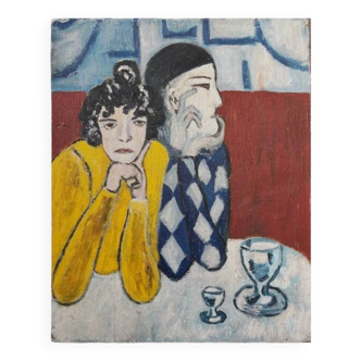 Portrait de clowns, XXe, huile sur toile, non signé, 32,5x40,5 cm, sans cadre
