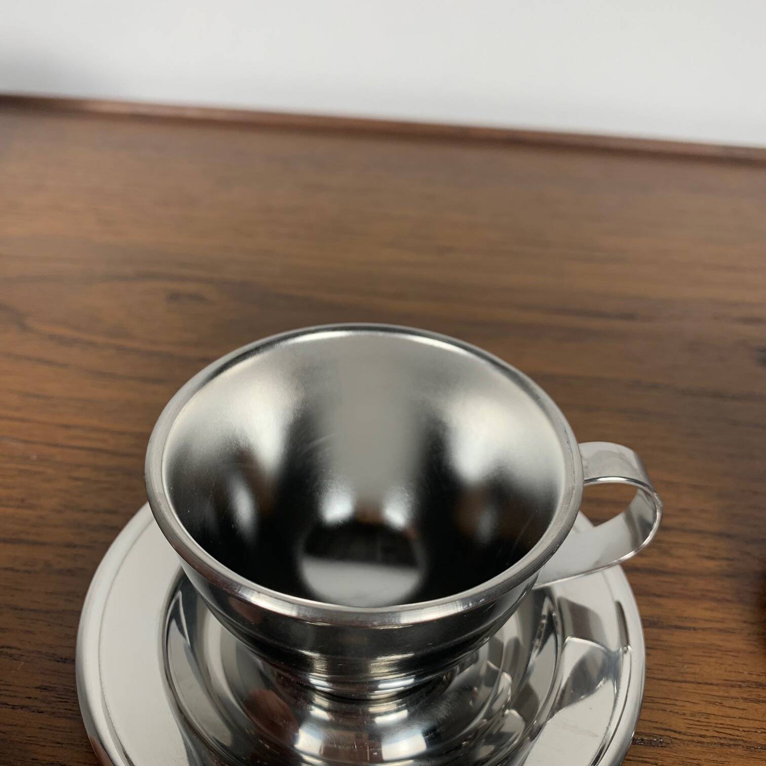 Set of 6 vintage stainless steel coffee cups, 1970