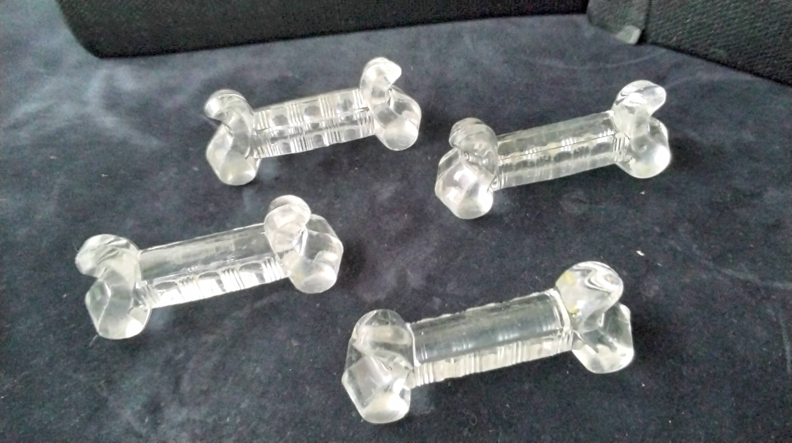 4 large pressed moulded glass knife rests