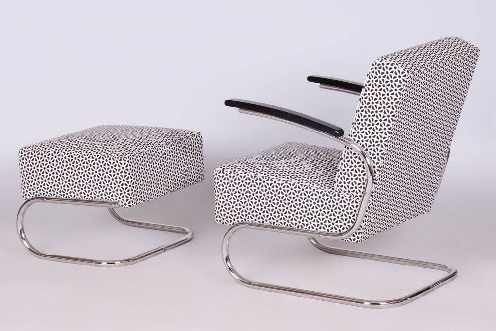 Set of Bauhaus Armchair with Foot Stool from Mücke-Melder, 1930s