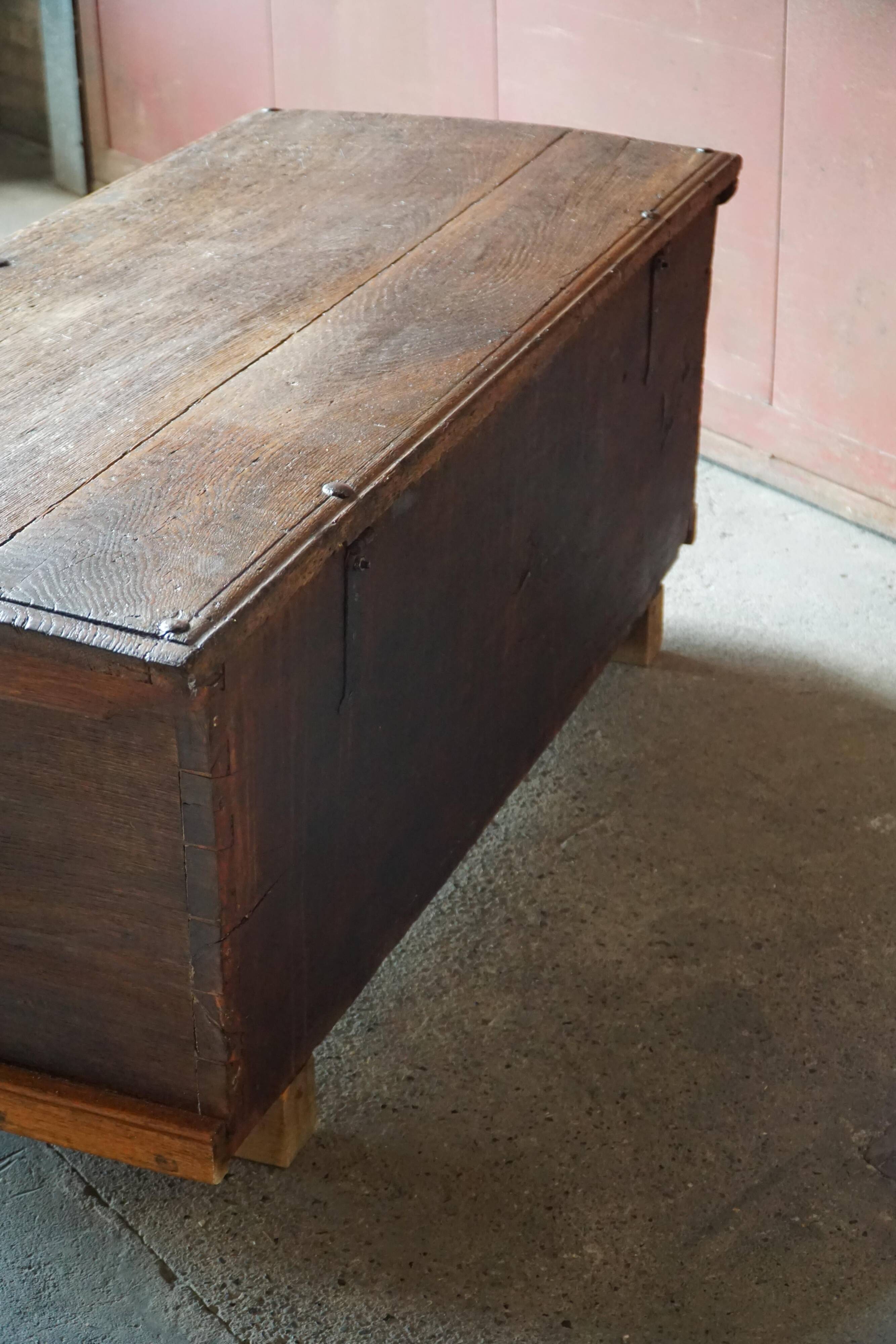 18th-century Scandinavian popular art oak chest with carved panels, dated 1764.