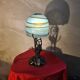 superb thick wrought iron Art Nouveau lamp, Kralik Loetz glass paste,