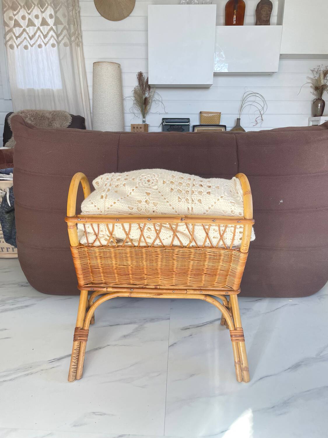 Old rattan magazine rack from the 70s