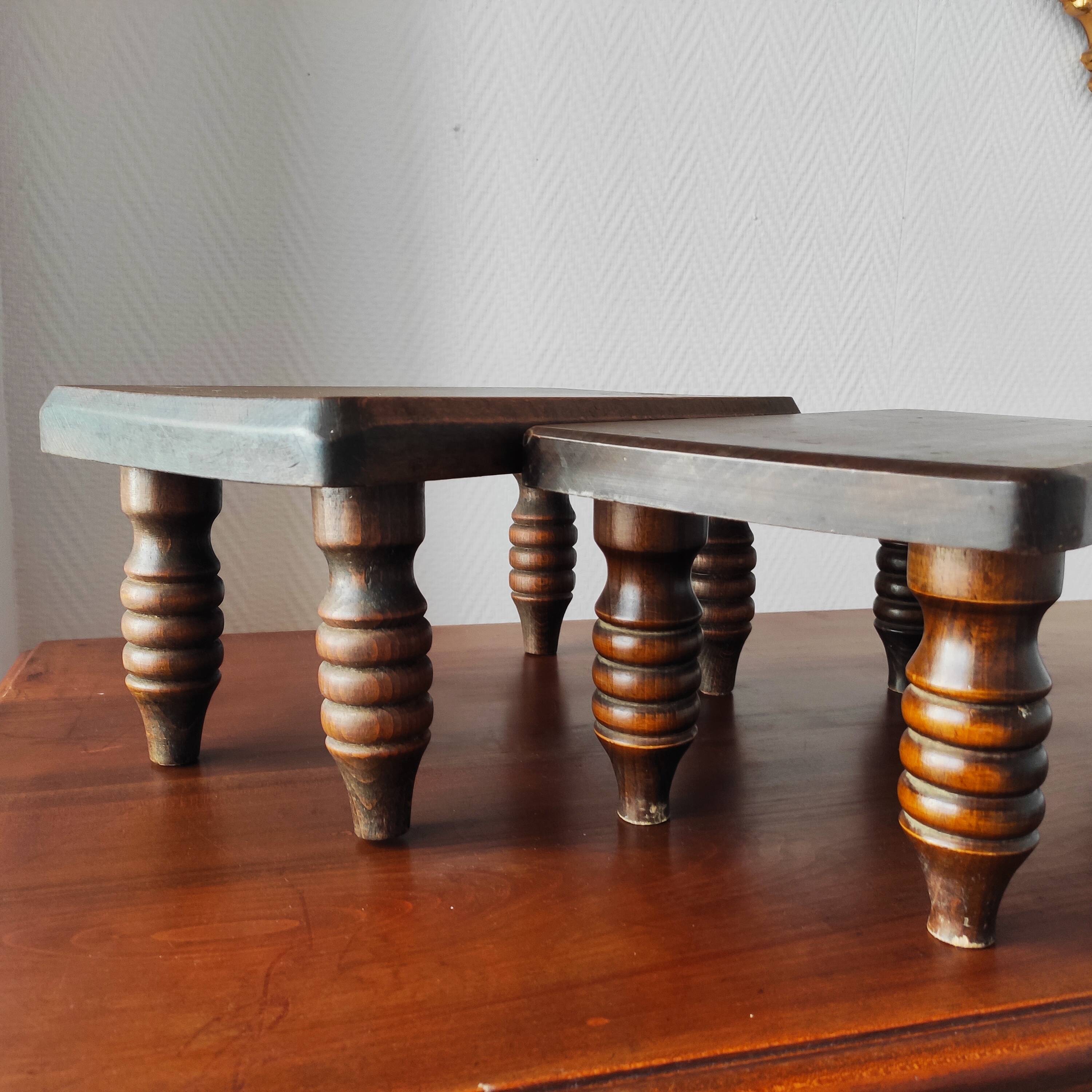 Pair of vintage solid wood footrests