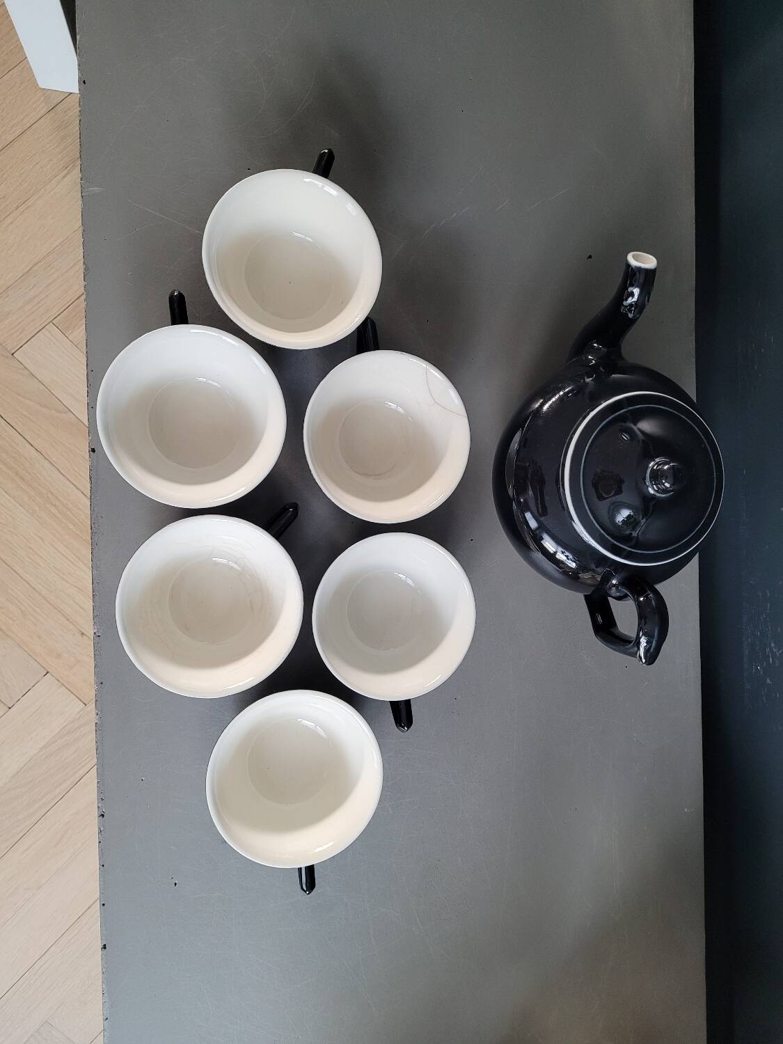 Antique black and white ceramic coffee set