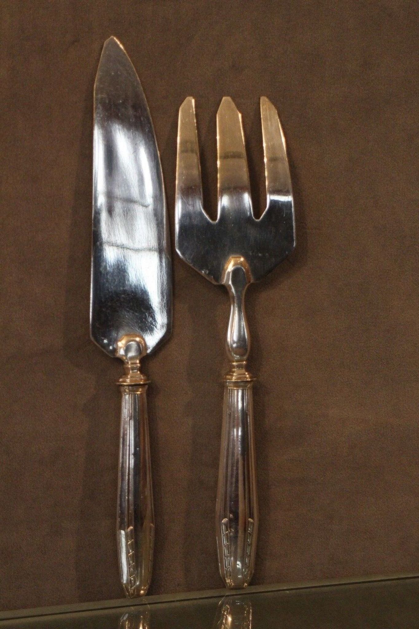 Silver metal fish service design 1930-1950