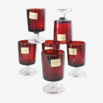 Set de 6 verres luminarc suede, français, verres à liqueur, vintage, rétro, au milieu du siècle