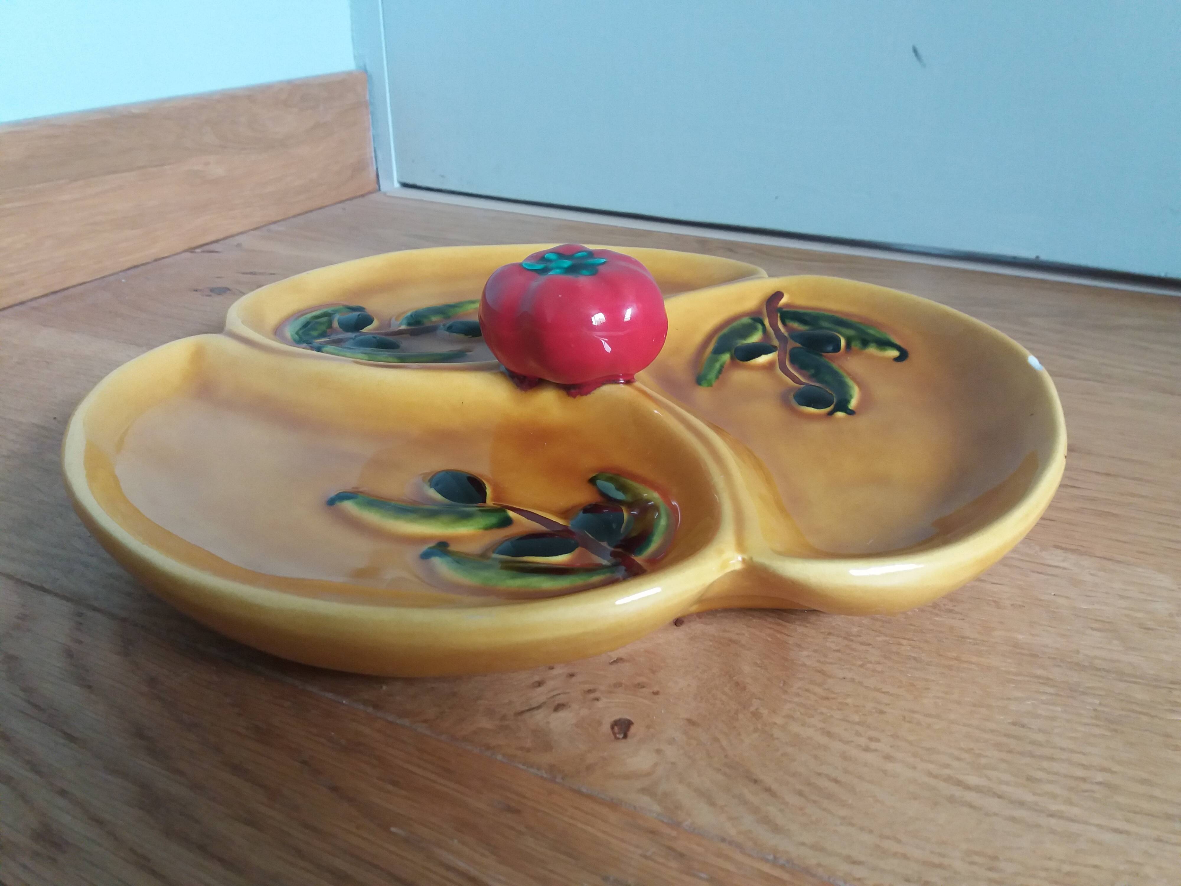 Aperitif serving dish in slip stamped Vallauris