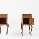 Pair of French Louis XV style nightstands in oak with Carrara marble top