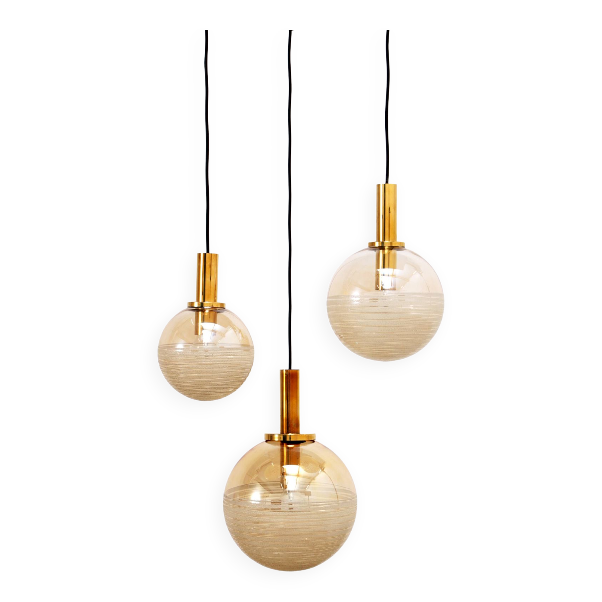 Vintage Set of three Glashutte Limburg hanging lamps, 1960s Germany.