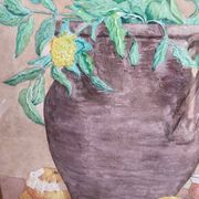 Still life illustration from the 70s under glass.