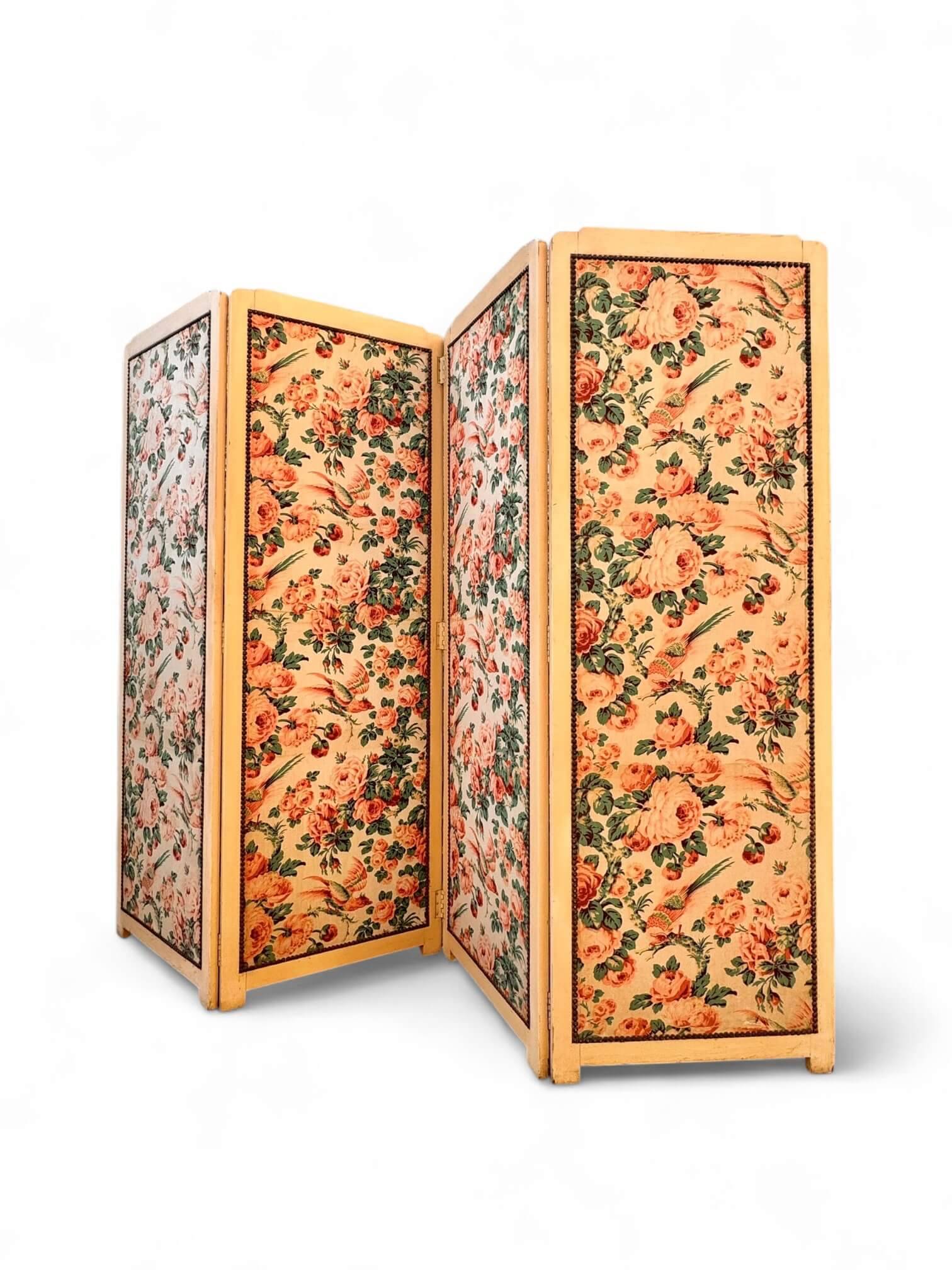 Antique 4-panel floral screen