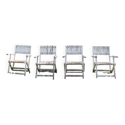 Série de 4 fauteuils de jardin pliants en bois latté – Design 1940