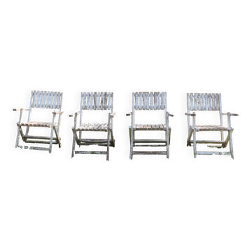Série de 4 fauteuils de jardin pliants en bois latté – Design 1940