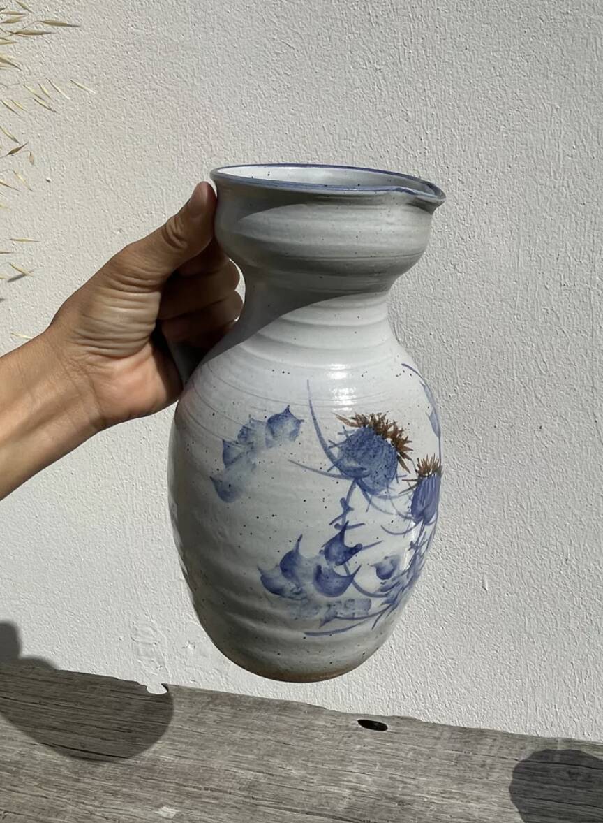 Marcy signed pitcher / terracotta ceramic carafe