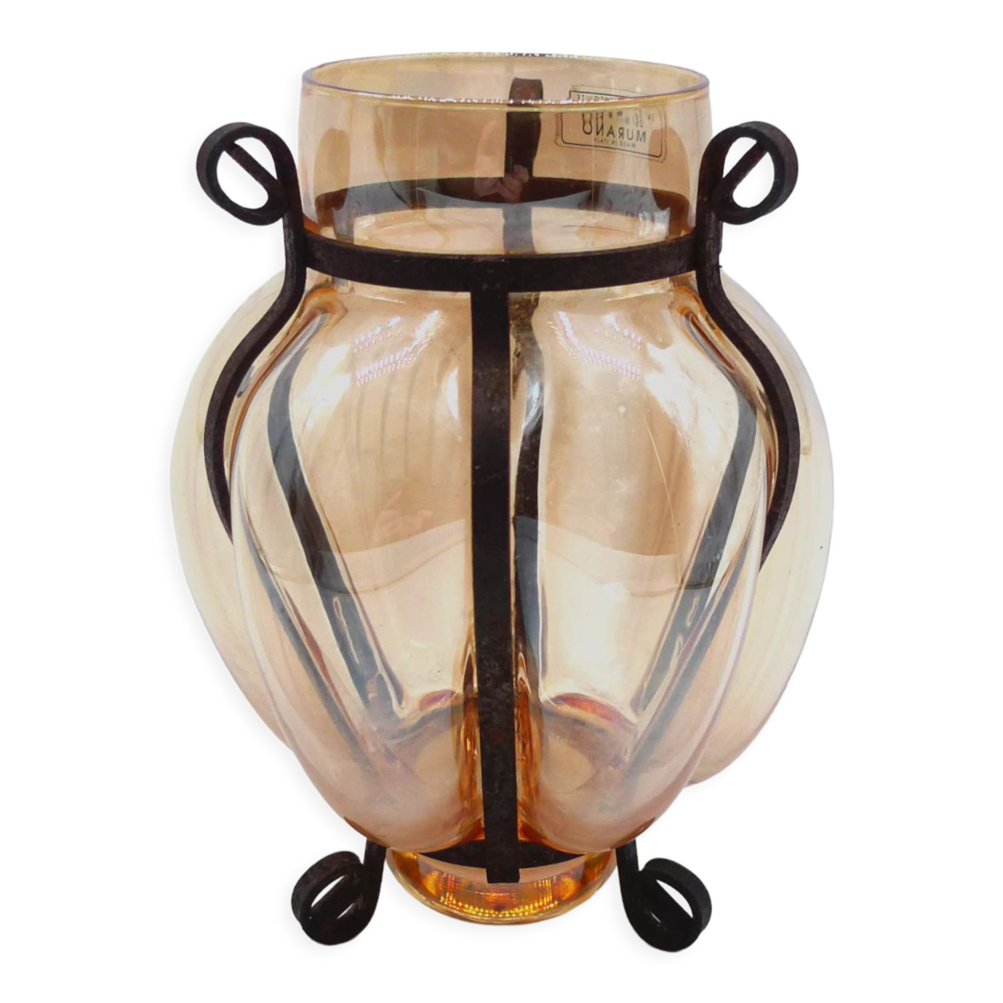 Vase in wrought iron and Murano glass