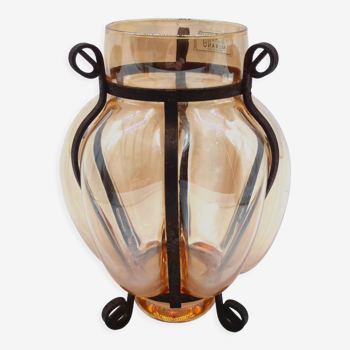 Vase in wrought iron and Murano glass