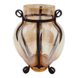 Vase in wrought iron and Murano glass