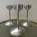 Series of 3 Art Deco candlesticks in silver-plated brass