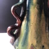 Vase with wavy handles in handcrafted Flemish stoneware