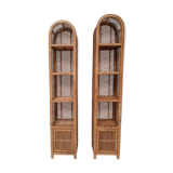 Pair of slim rattan shelves