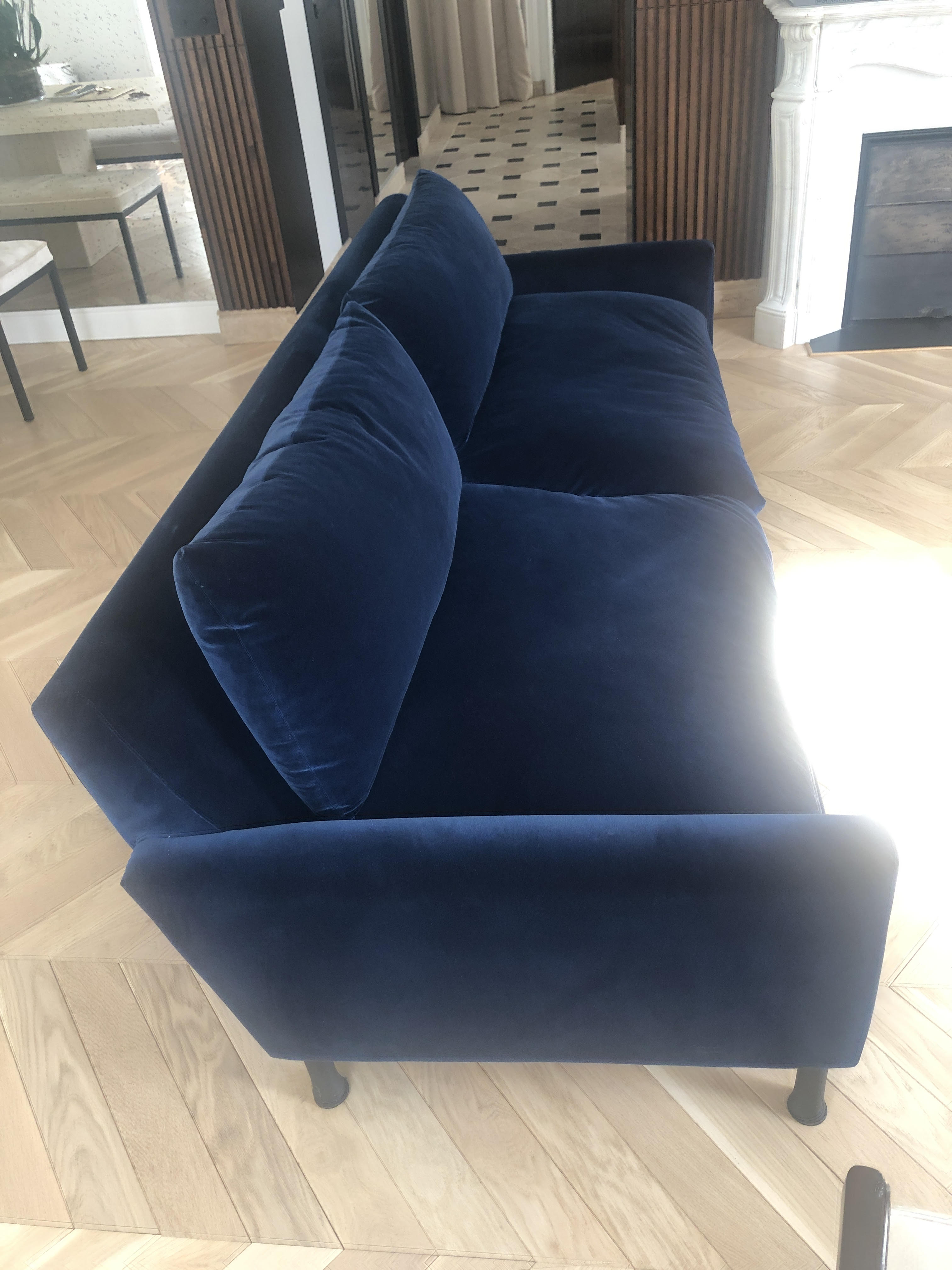 Caravan king blue velvet sofa - dedar fabric