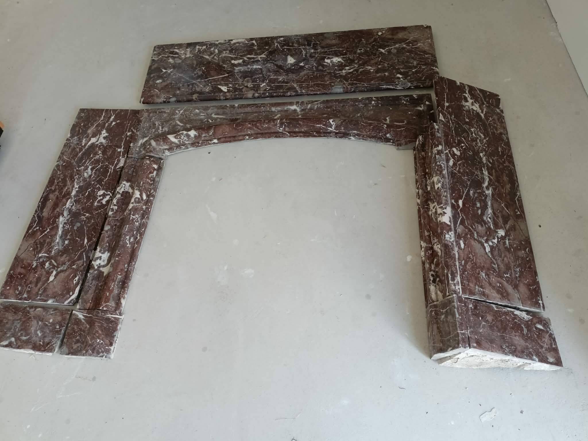 Antique veined red marble fireplace – 19th century