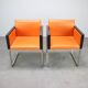 Pair of BOX 740 armchairs by Pedrali, Italy, Wenge Wood and Orange Fabric.