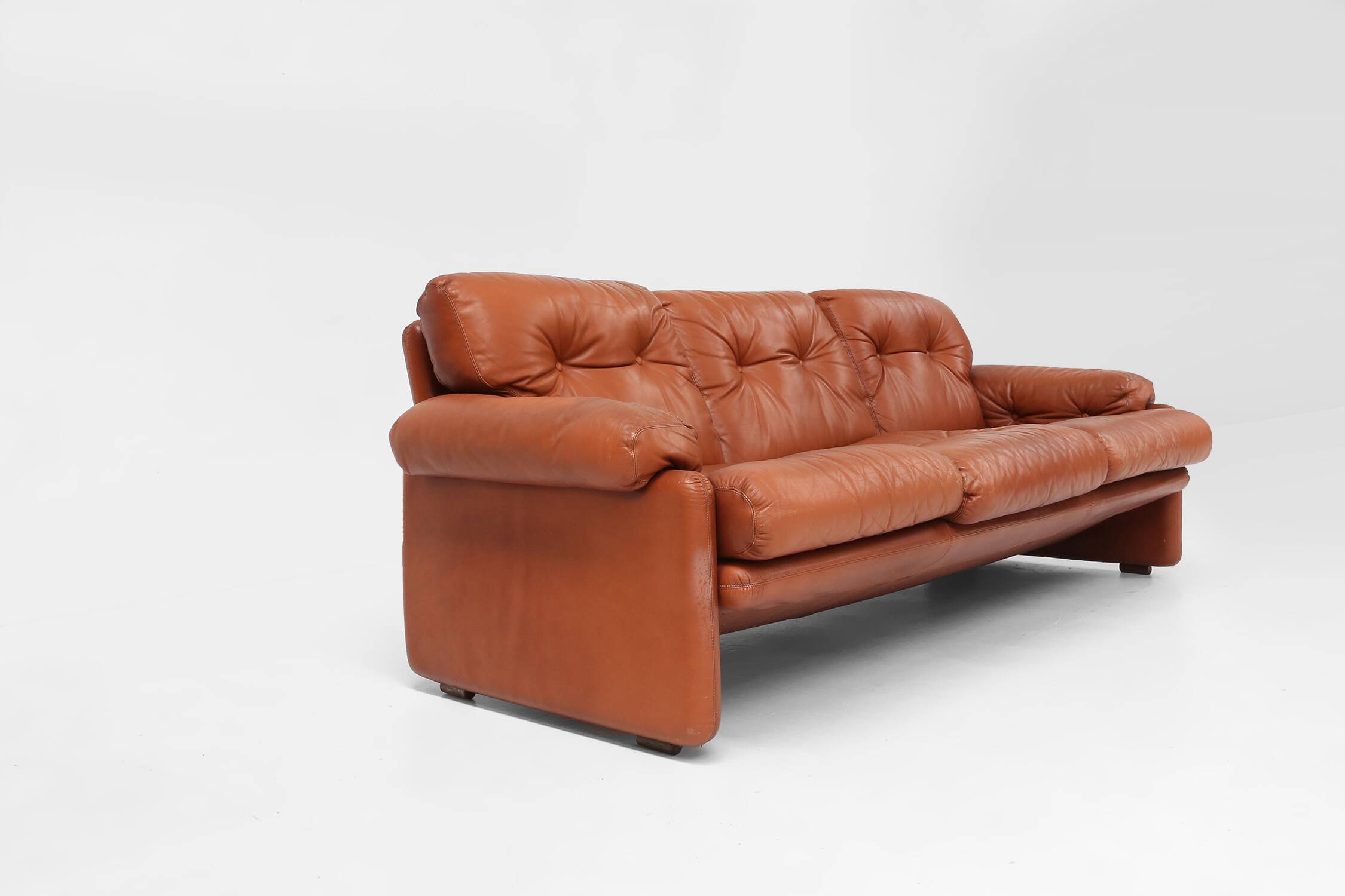 Brown leather 3-seater sofa Coronado by Tobia Scarpa for B&B Italia, Italy ca. 1960