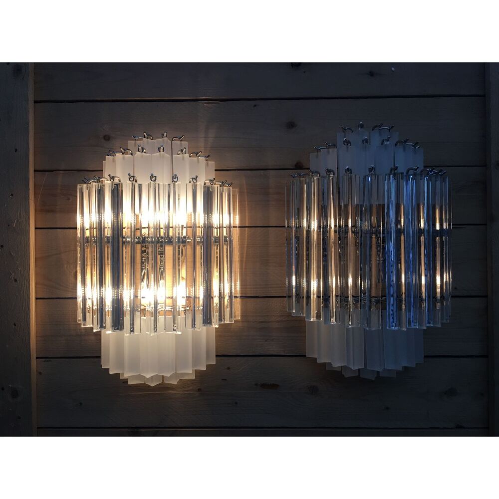 Triedro clear-sandblasted murano glass wall sconce
