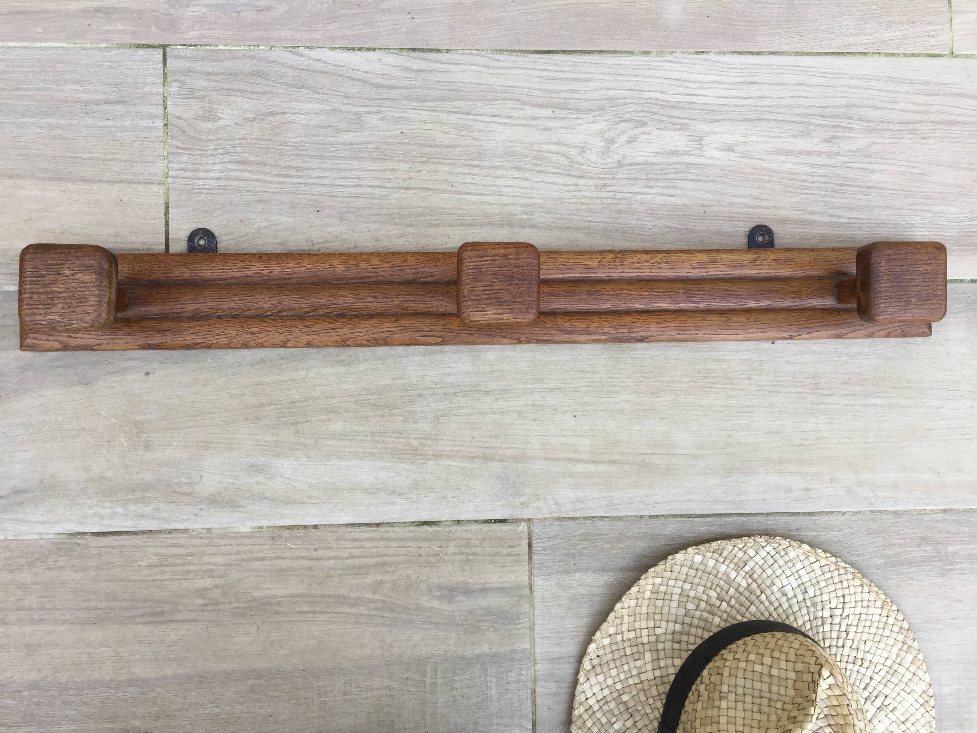 VINTAGE Geometric Solid Oak COAT RACK