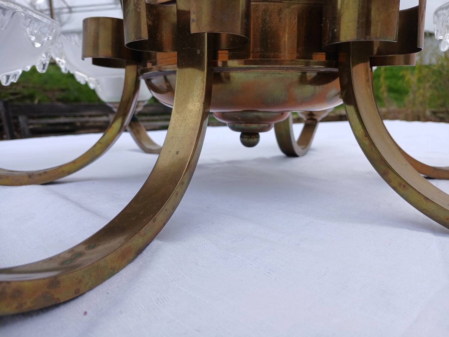 Antique Art Deco brass and glass chandelier